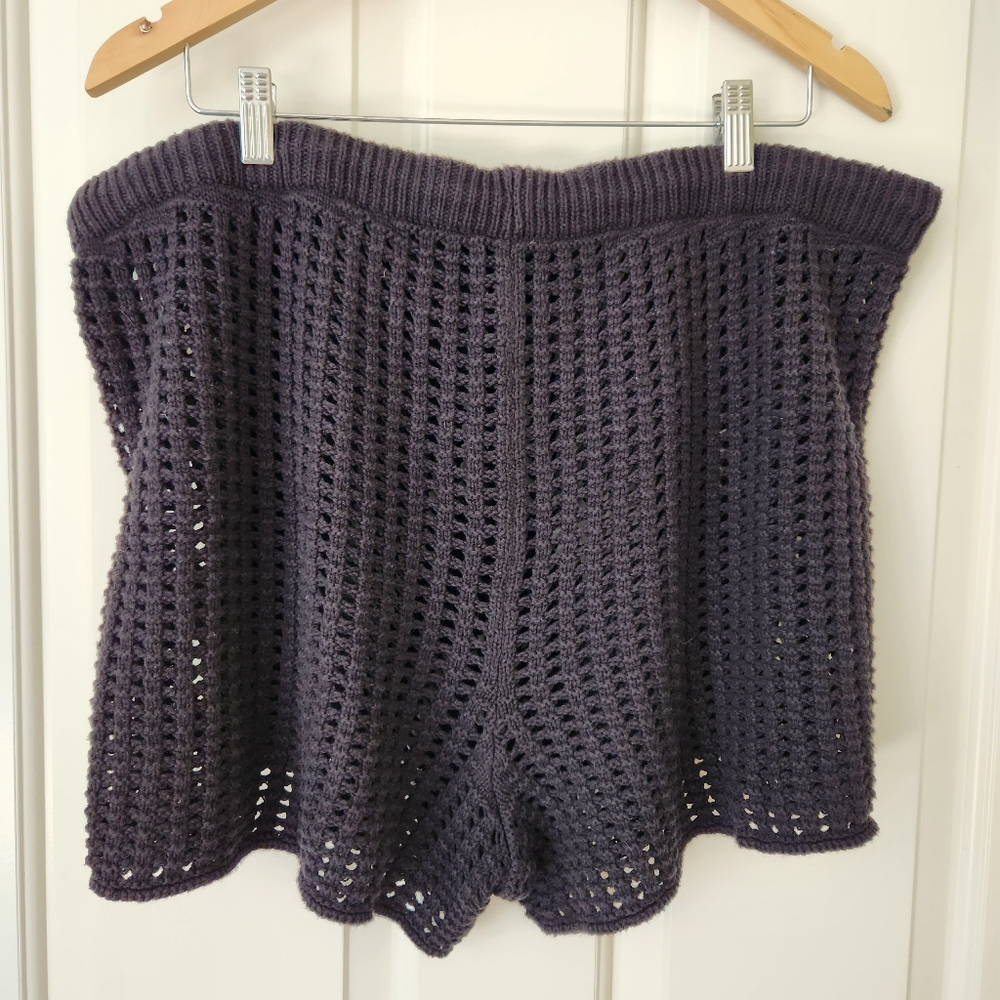 Comfy Crocheted Boho Shorts Black Drawstring Tie Beach Pool Lounge Cute XXL - Picture 4 of 13
